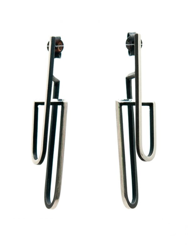 Continuum Arched Stud Earrings – Sterling Silver And Black