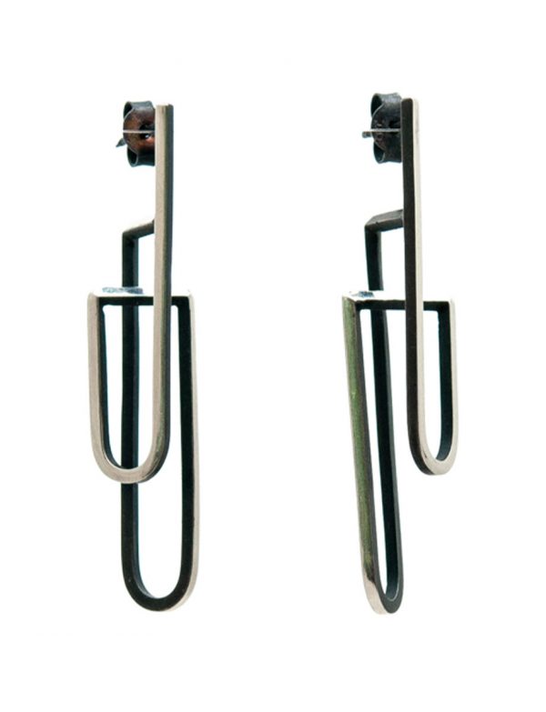 Continuum Arched Stud Earrings – Sterling Silver And Black
