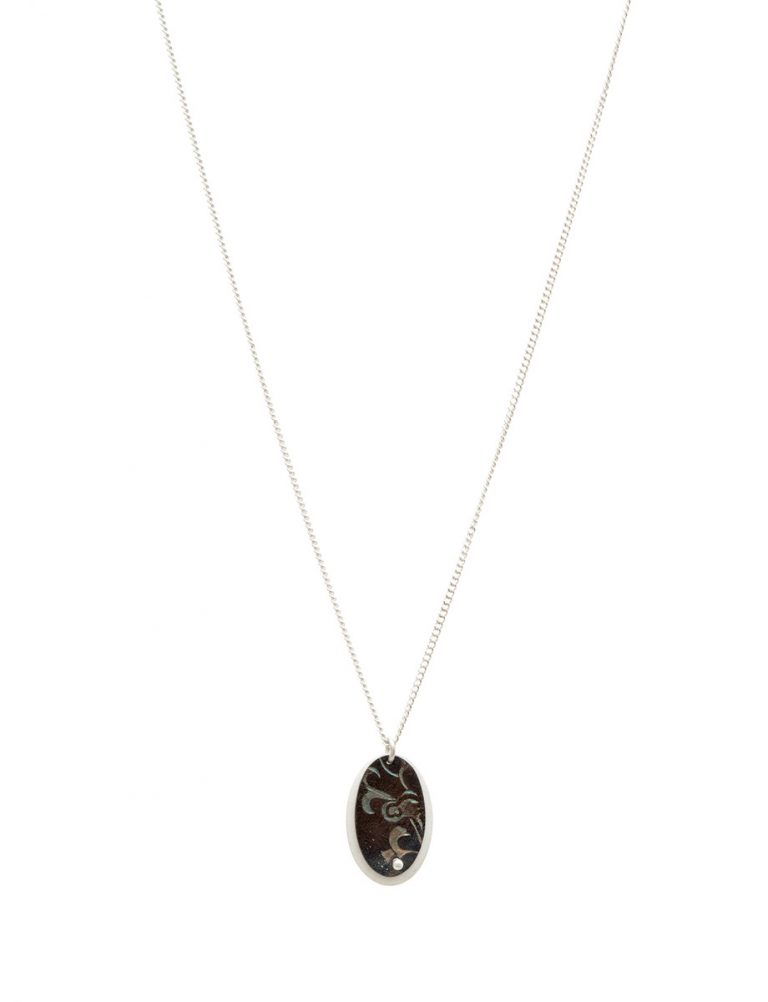 Deep Etch Oval Pendant Necklace – Black & Silver