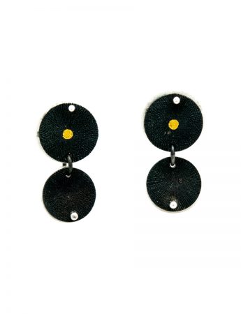 Double Disc Pendant Stud Earrings – Black & Gold