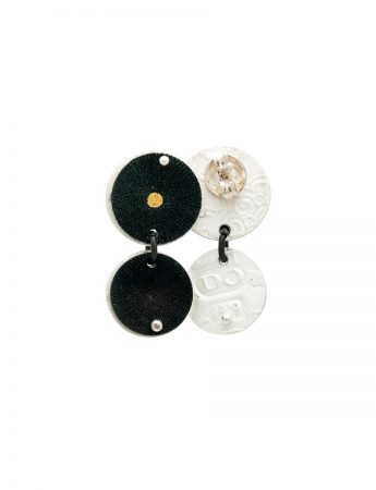 Double Disc Pendant Stud Earrings – Black & Gold