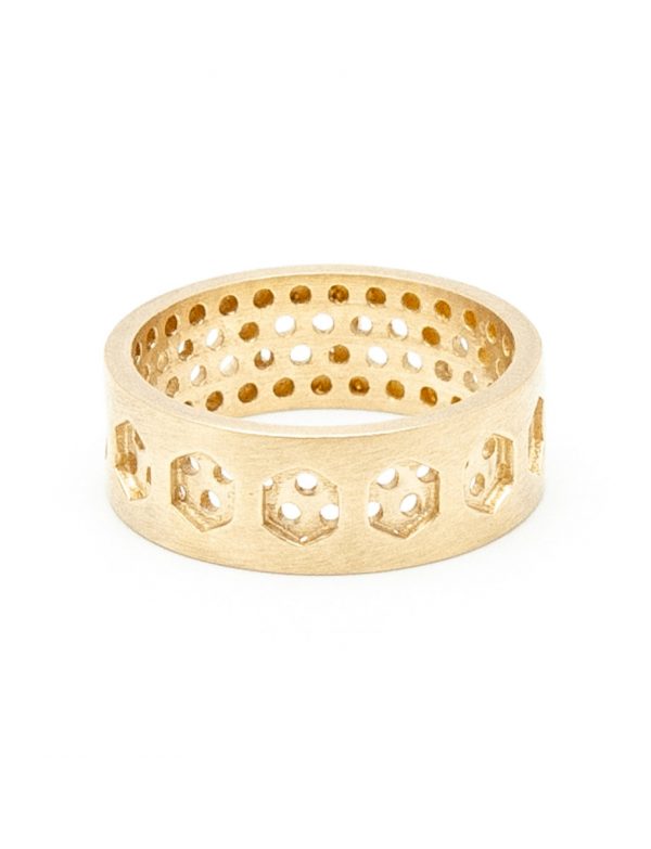 Hexagon & Round Perforation Ring – Yellow Gold