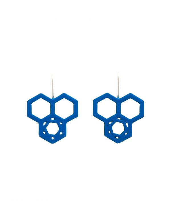 Hexagon In Hexagon Hook Earrings – Blue