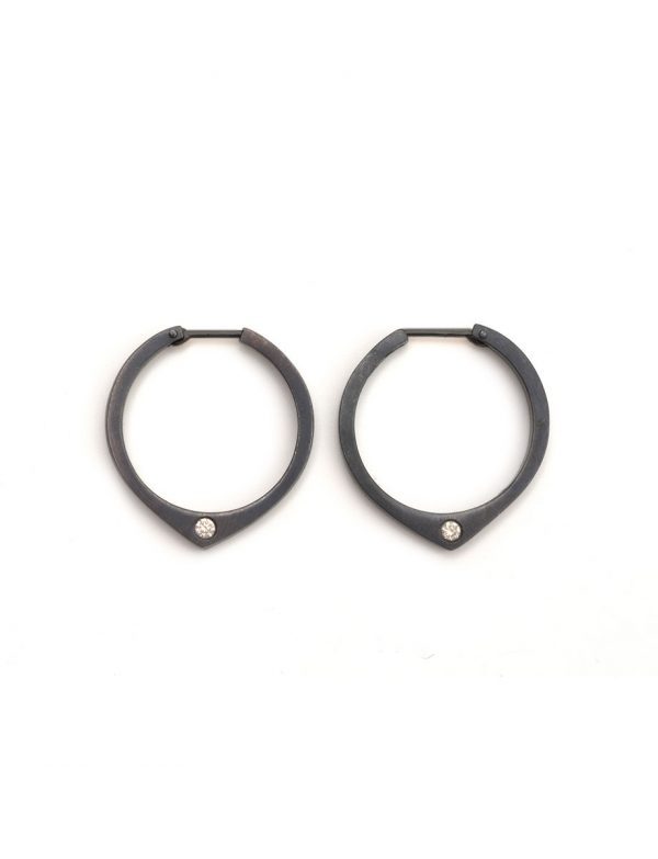 Black Knife Edge Hoop Earrings – Diamonds