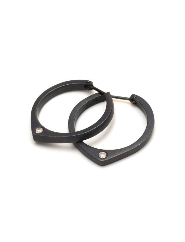 Black Knife Edge Hoop Earrings – Diamonds