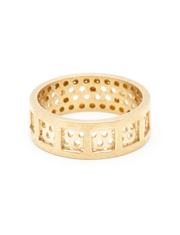 Square & Round Perforation Ring – Yellow Gold