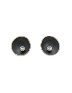 Diamond Sea Dish Stud Earrings - Black - Katheryn Leopoldseder - Front