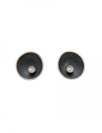 Small Blackened Sea Dish Stud Earrings – Diamond