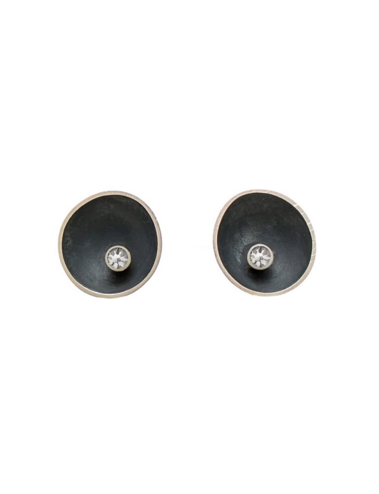 Small Blackened Sea Dish Stud Earrings – Diamond