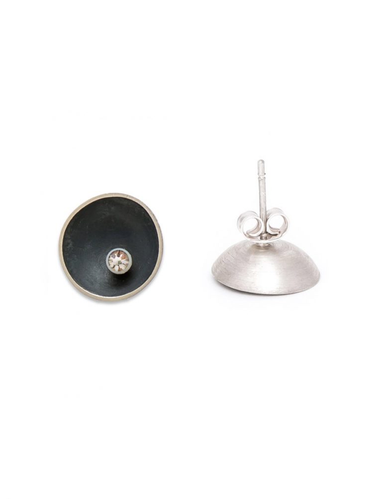 Small Blackened Sea Dish Stud Earrings – Diamond