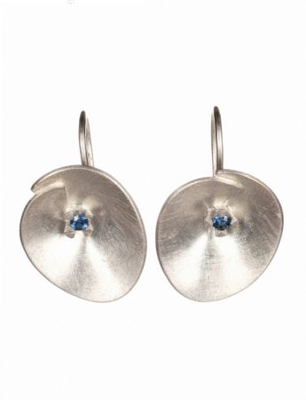 Large Silver Water Lily Earrings – Blue Sapphire