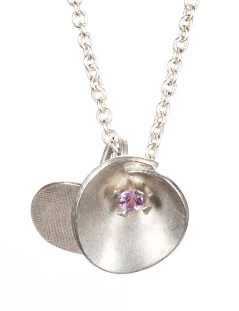 Silver Water Lily Necklace – Pink Sapphire