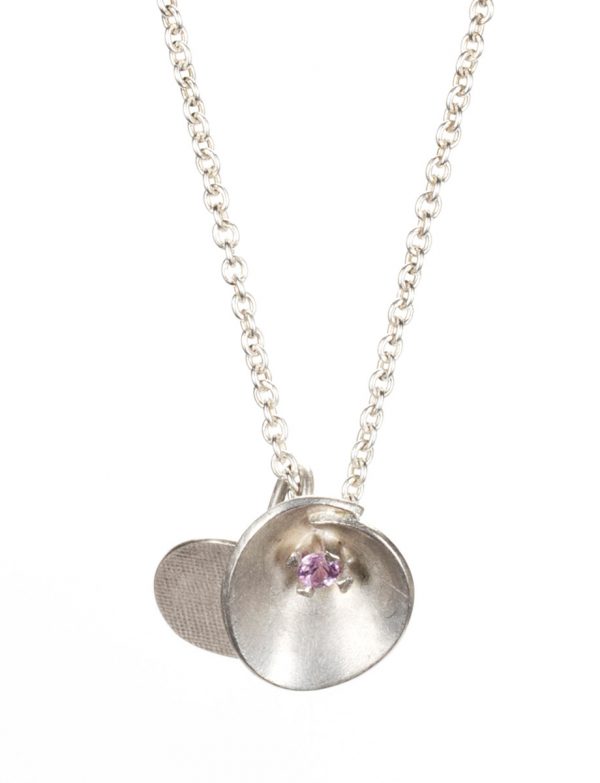 Silver Water Lily Necklace – Pink Sapphire