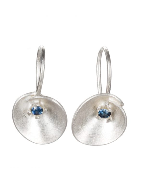 Small Silver Water Lily Hook Earrings – Blue Sapphire