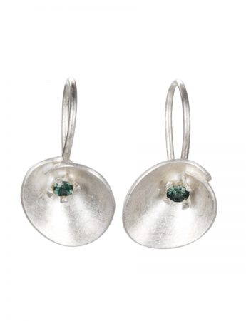 Small Silver Water Lily Earrings – Green Tourmaline