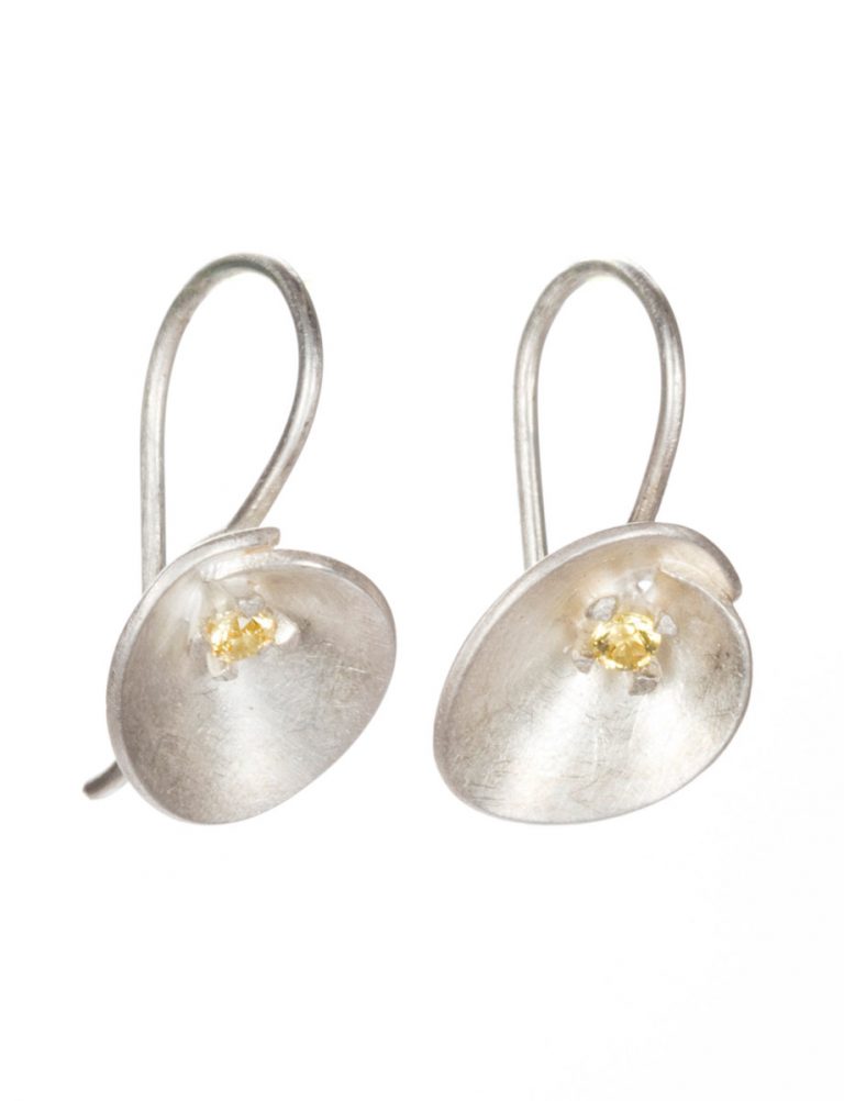 Small Silver Water Lily Hook Earrings – Yellow Sapphire