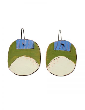 Round Apron Reversible Earrings – Green & Blue