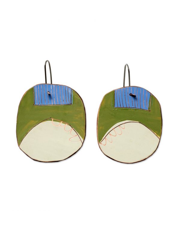Round Apron Reversible Earrings – Green & Blue