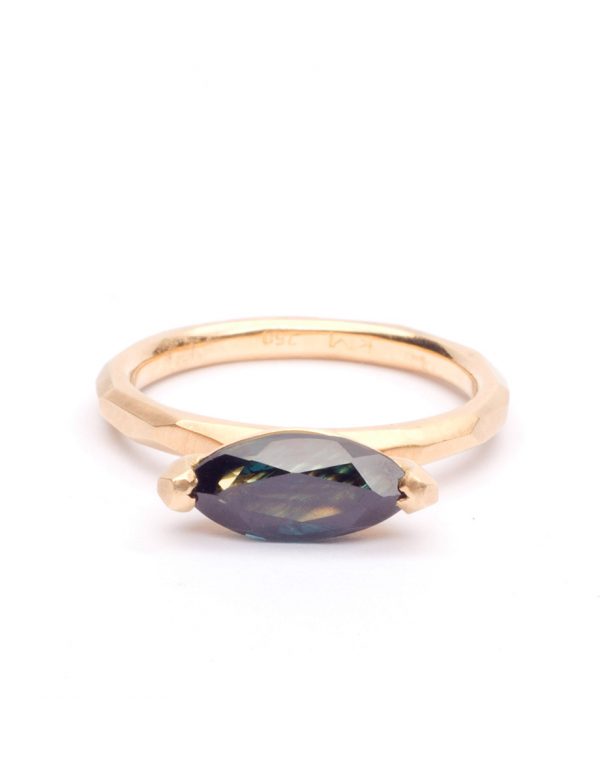Two Claw Marquise Cut Ring – Gold & Blue Sapphire