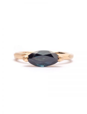 Two Claw Marquise Cut Ring – Gold & Blue Sapphire