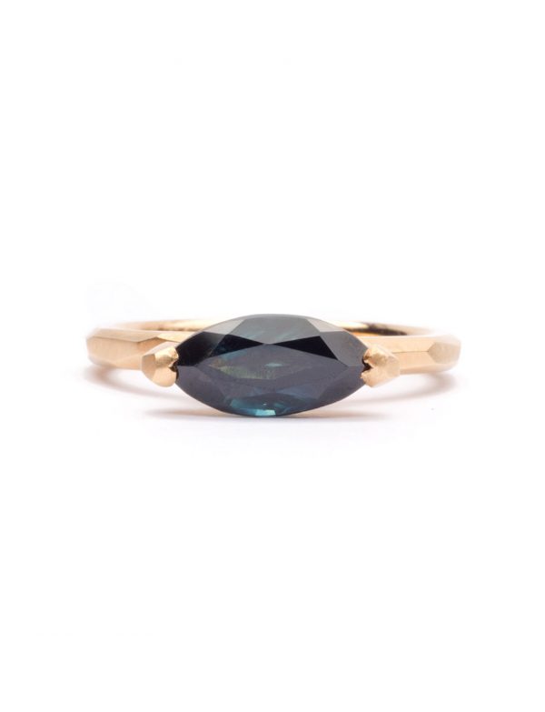 Two Claw Marquise Cut Ring – Gold & Blue Sapphire