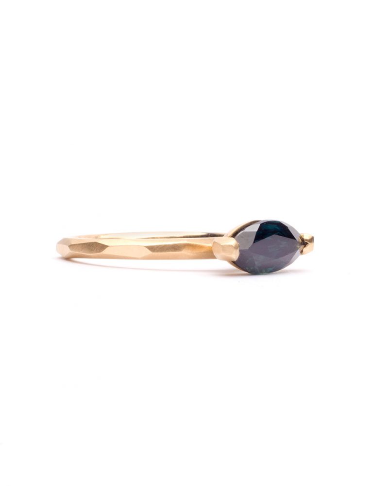 Two Claw Marquise Cut Ring – Gold & Blue Sapphire