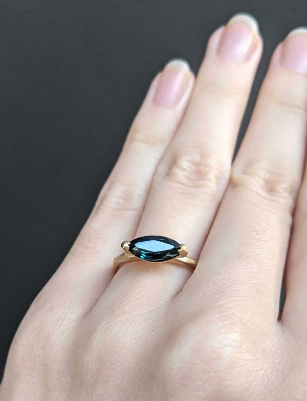 Two Claw Marquise Cut Ring – Gold & Blue Sapphire
