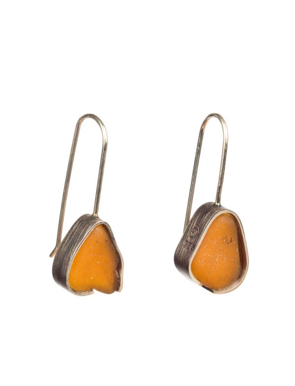 Amber Beach Glass Earrings – Silver