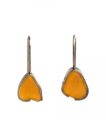 Amber Beach Glass Earrings – Silver