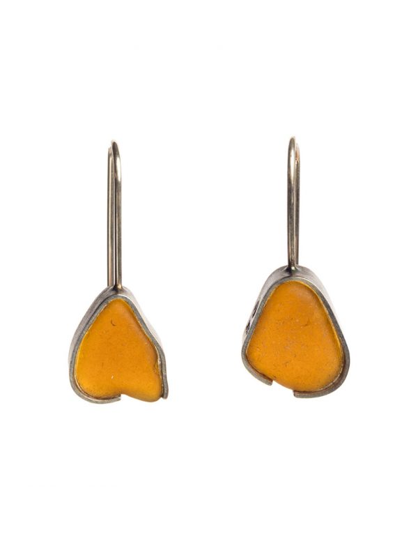 Amber Beach Glass Earrings – Silver