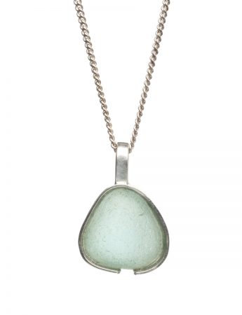 Aqua Green Beach Glass Pendant Necklace – Silver