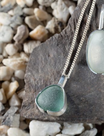 Aqua Green Beach Glass Pendant Necklace – Silver