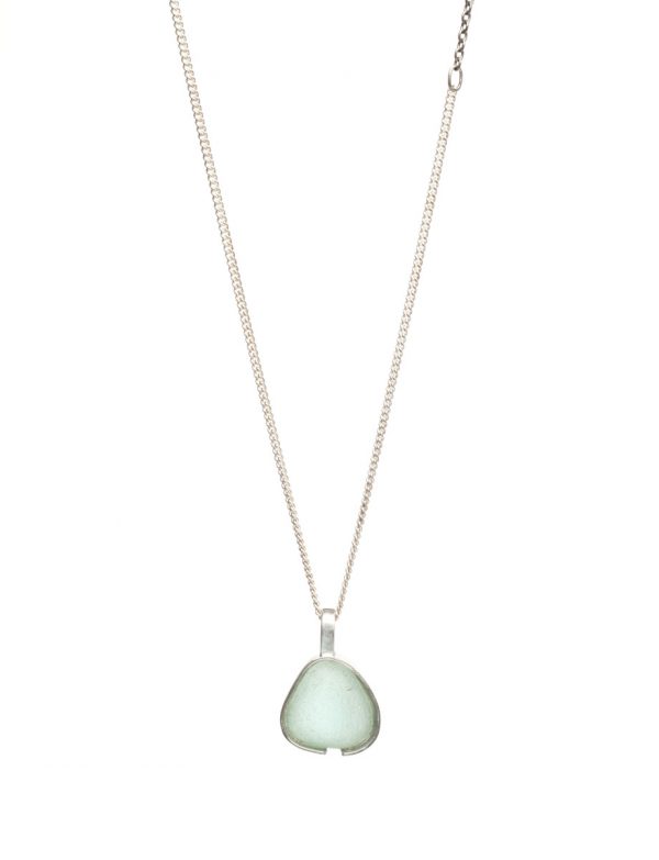 Aqua Green Beach Glass Pendant Necklace – Silver