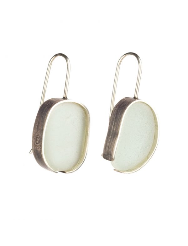 Seafoam Beach Glass Earrings – Silver