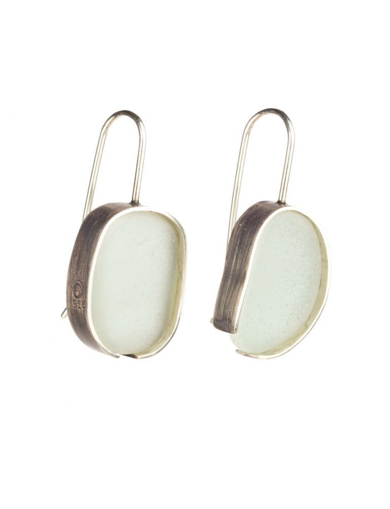 Seafoam Beach Glass Earrings – Silver