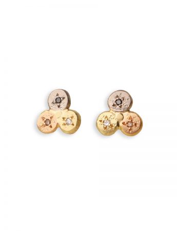 Triple Star Gold & Diamond Stud Earrings