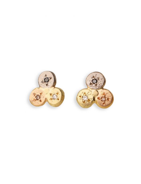 Triple Star Gold & Diamond Stud Earrings