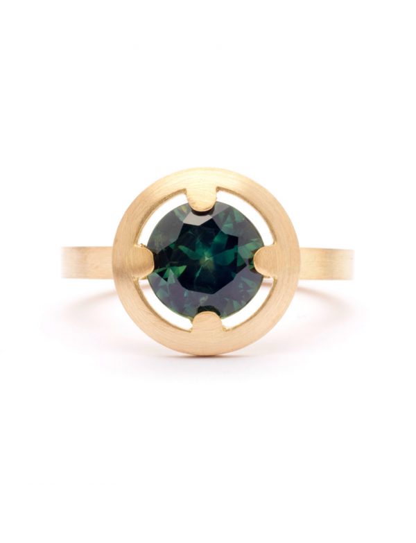 Flush Halo Ring – Gold & Green Sapphire