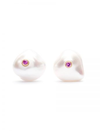 Keshi Pearl & Pink Sapphire Stud Earrings