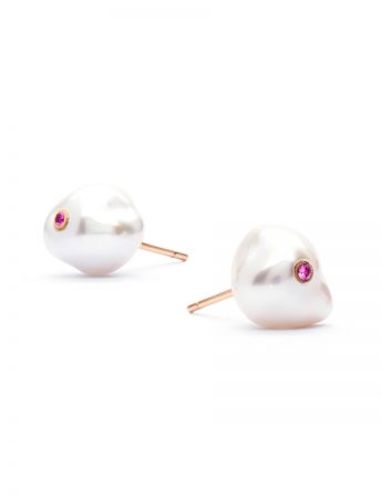 Keshi Pearl & Pink Sapphire Stud Earrings