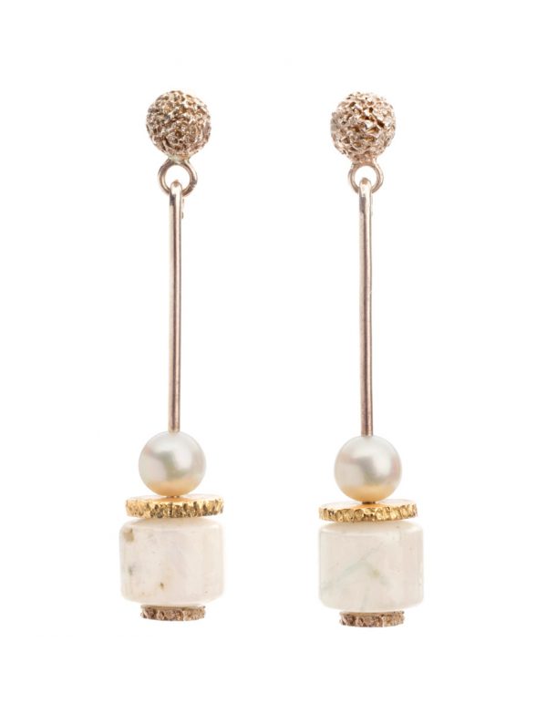 Column Earrings – Pearl & Moonstone