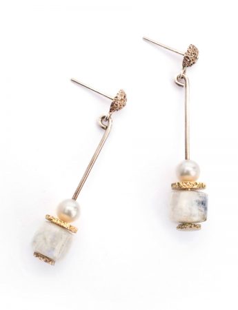 Column Earrings – Pearl & Moonstone