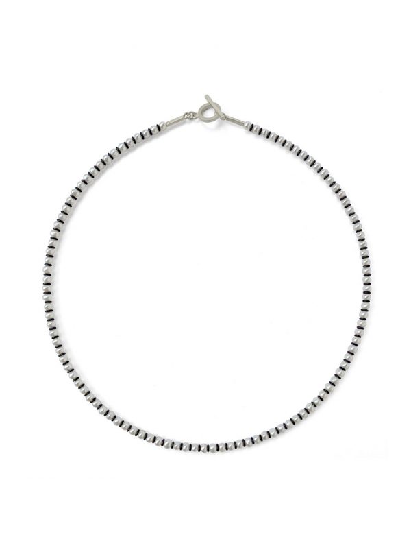 Contrast White Pearl and Blackened Silver necklace