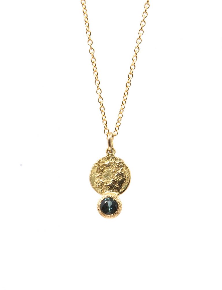 Galaxy Forces Pendant Necklace – Yellow Gold & Teal Sapphire