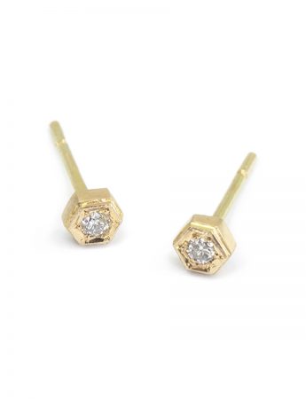 Earth Geometry Stud Earrings – Gold & Diamonds