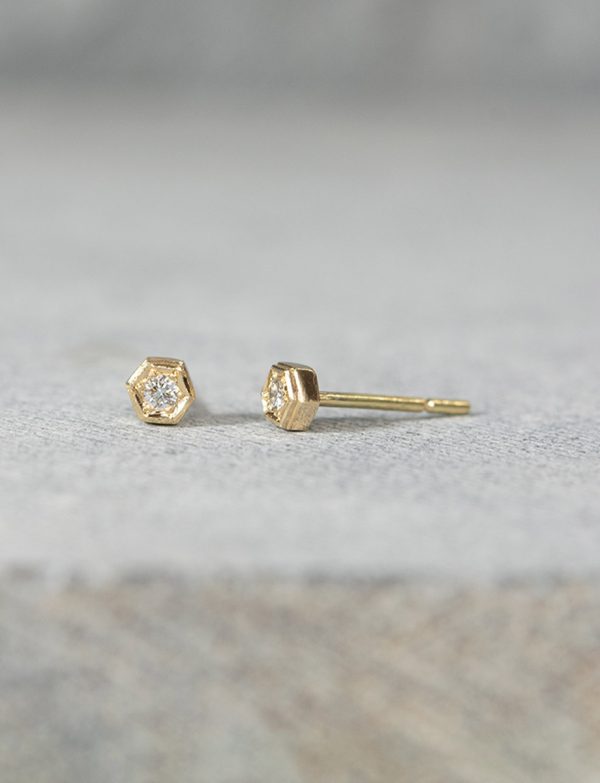 Earth Geometry Stud Earrings – Gold & Diamonds