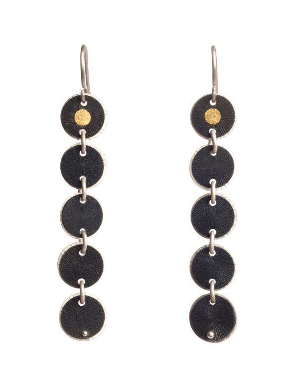Golden Eye Five Disc Hook Earrings – Black & Gold
