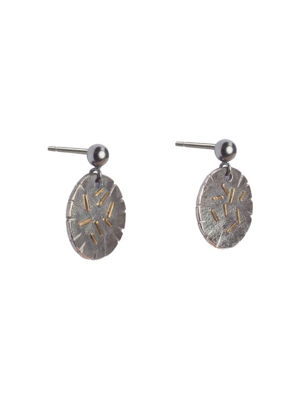 Speckled Disc Stud Earrings – Black & Gold