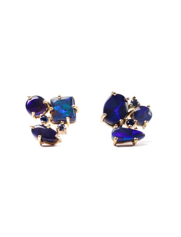 Blue Supernova Opal & Sapphire Earrings
