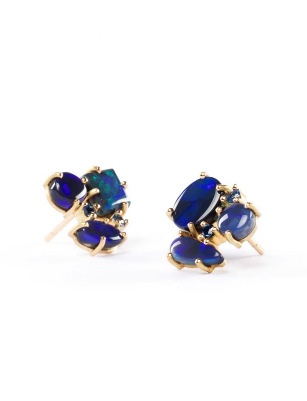 Blue Supernova Opal & Sapphire Earrings